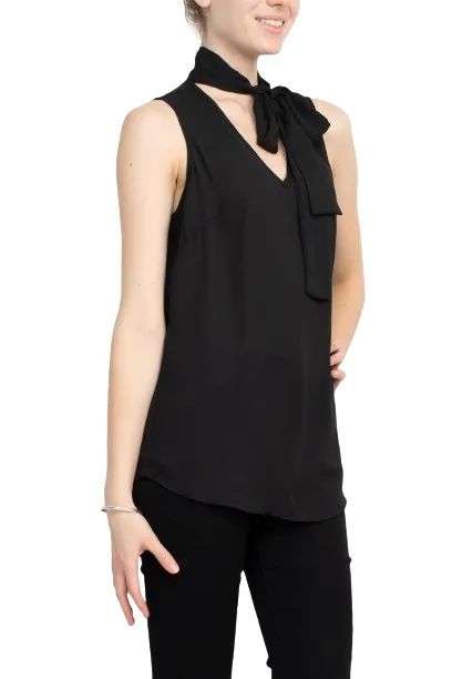 Adrianna Papell Tie Neck Sleeveless Solid Woven Poly Wash Crepe Top