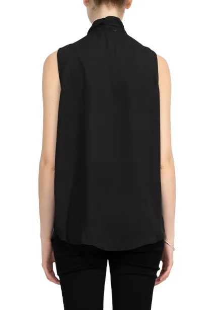 Adrianna Papell Tie Neck Sleeveless Solid Woven Poly Wash Crepe Top