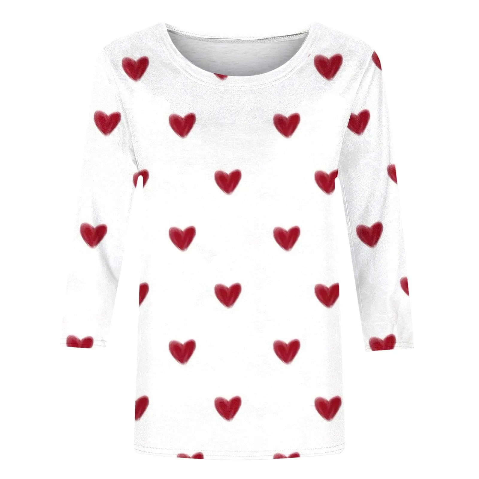 Amazon haul Sale Clearance Valentines Shirts for Women Trendy 2025 Cute Love Heart Print Tunic Tops Plus Size Casual Summer 3/4 Sleeve Blouses Womens Valentines Tops M