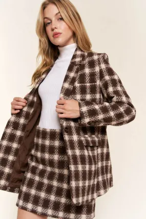 And The Why Women's Plaid Brushed One Button Blazer