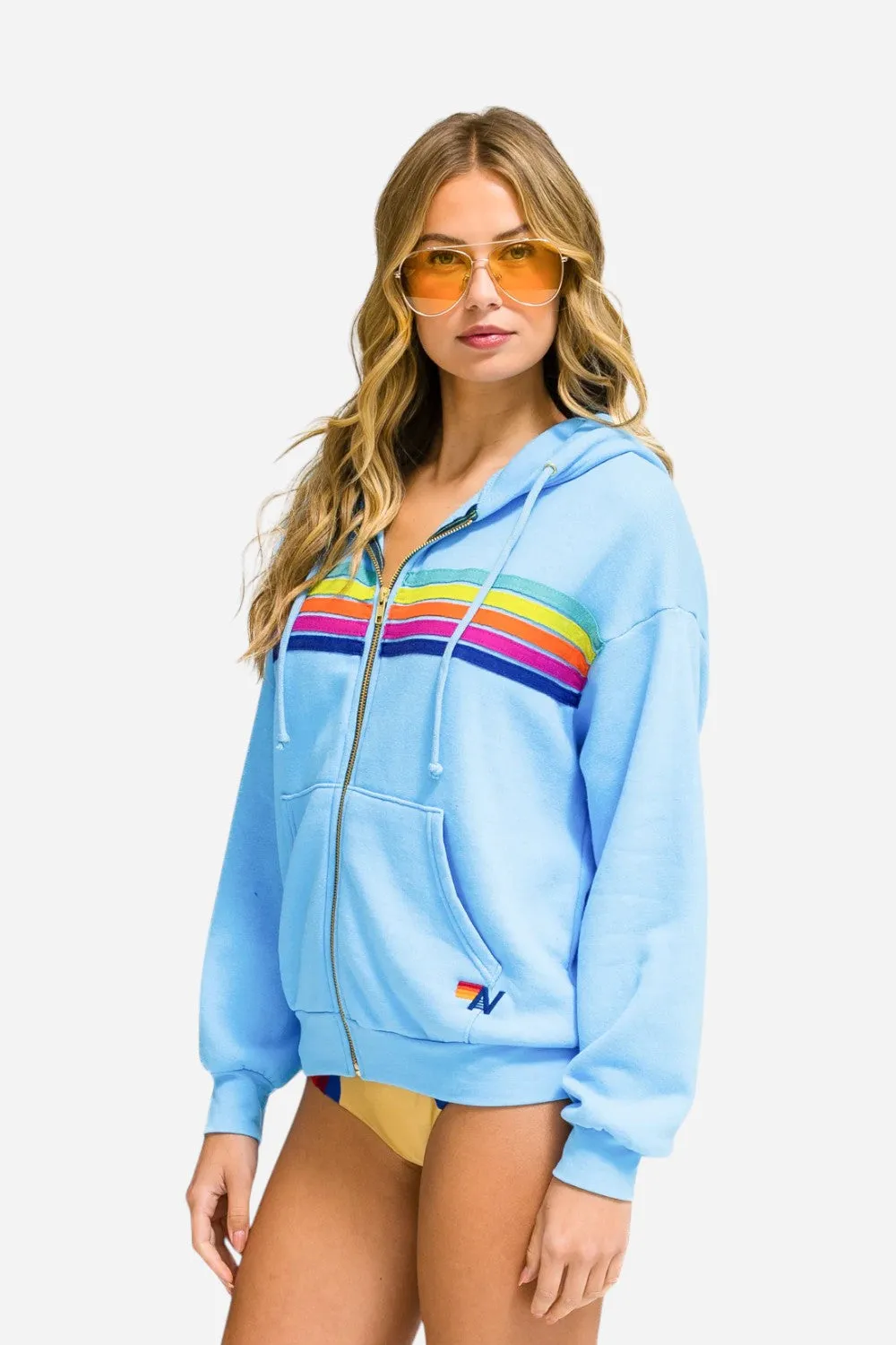 Aviator Nation 5 Stripe Relaxed Zip Hoodie in Sky