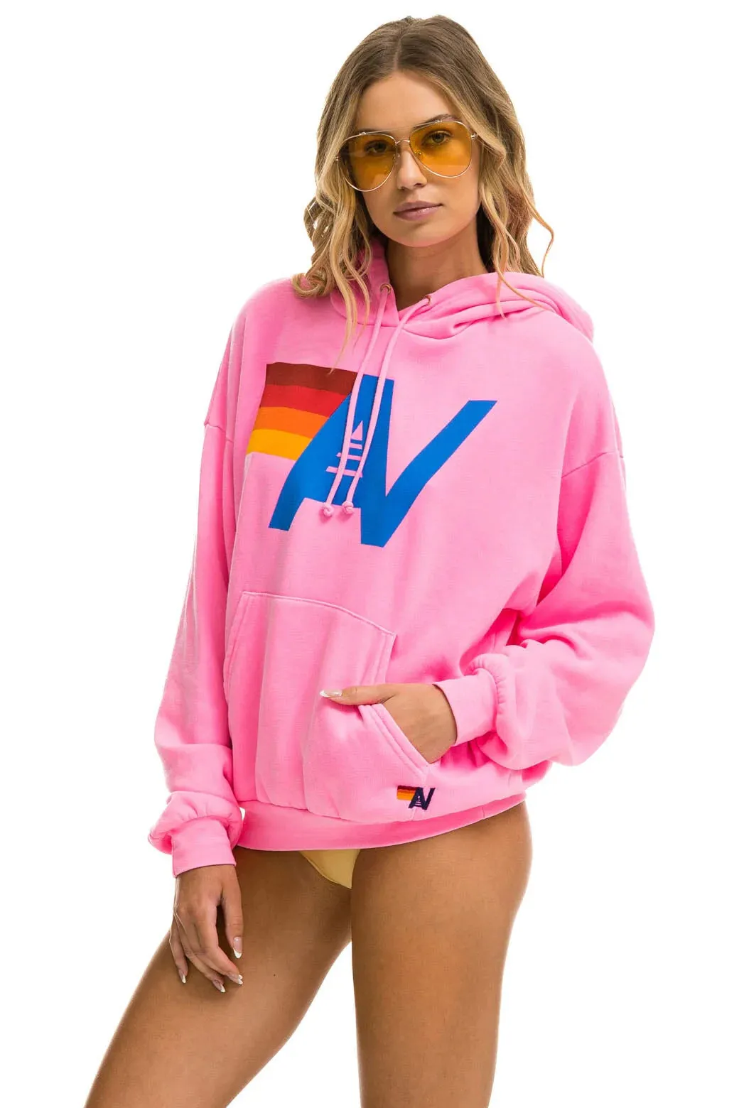 Aviator Nation Logo Pullover Relaxed Hoodie Neon Pink