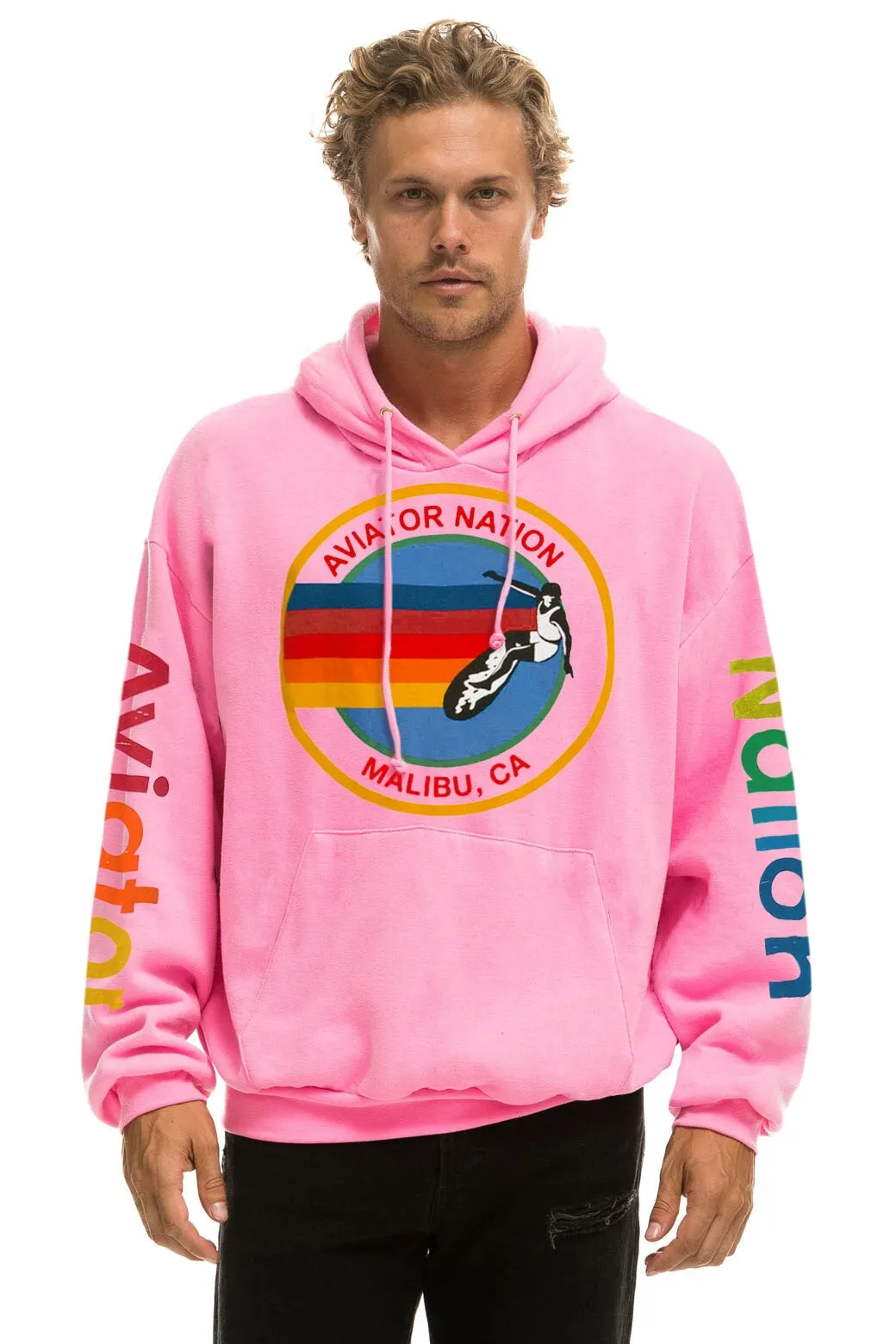 AVIATOR NATION MALIBU RELAXED PULLOVER HOODIE - NEON PINK