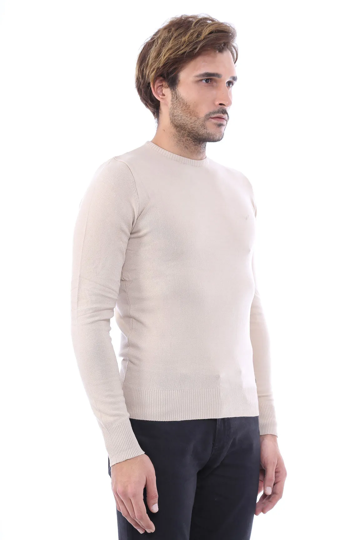 Beige Slim Fit Long-Sleeve Knitwear - Wessi