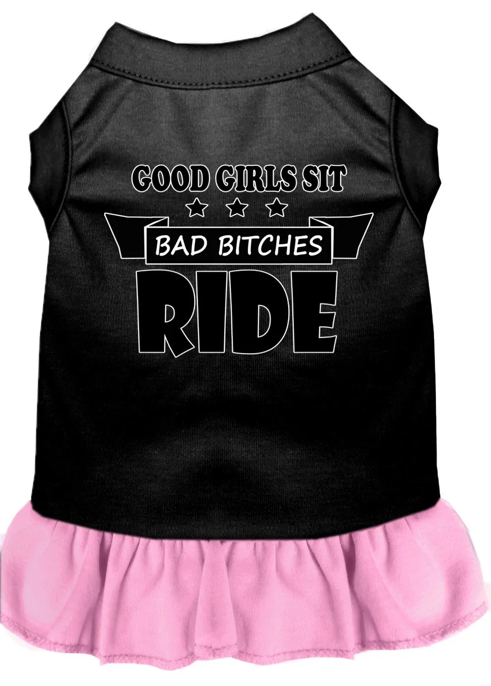 Bitches Ride Screen Print Dog Dress Black With Light Pink Lg (14)