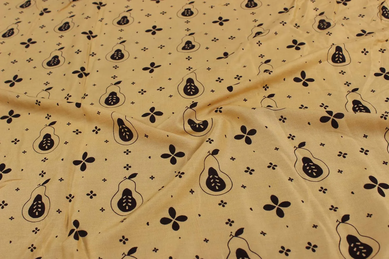 Black & Light Beige Quirky Printed Rayon Fabric