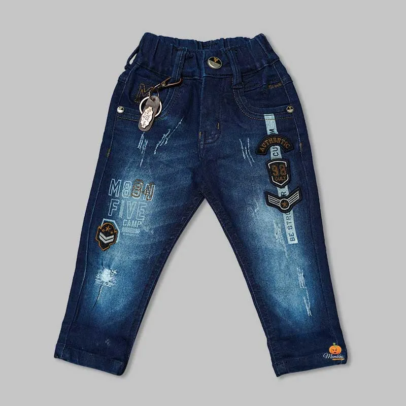 Blue Shaded Jeans for Boys with Stylish Buttons