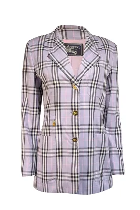 Burberry - Lavender & Navy Plaid Three Button Blazer Sz 6