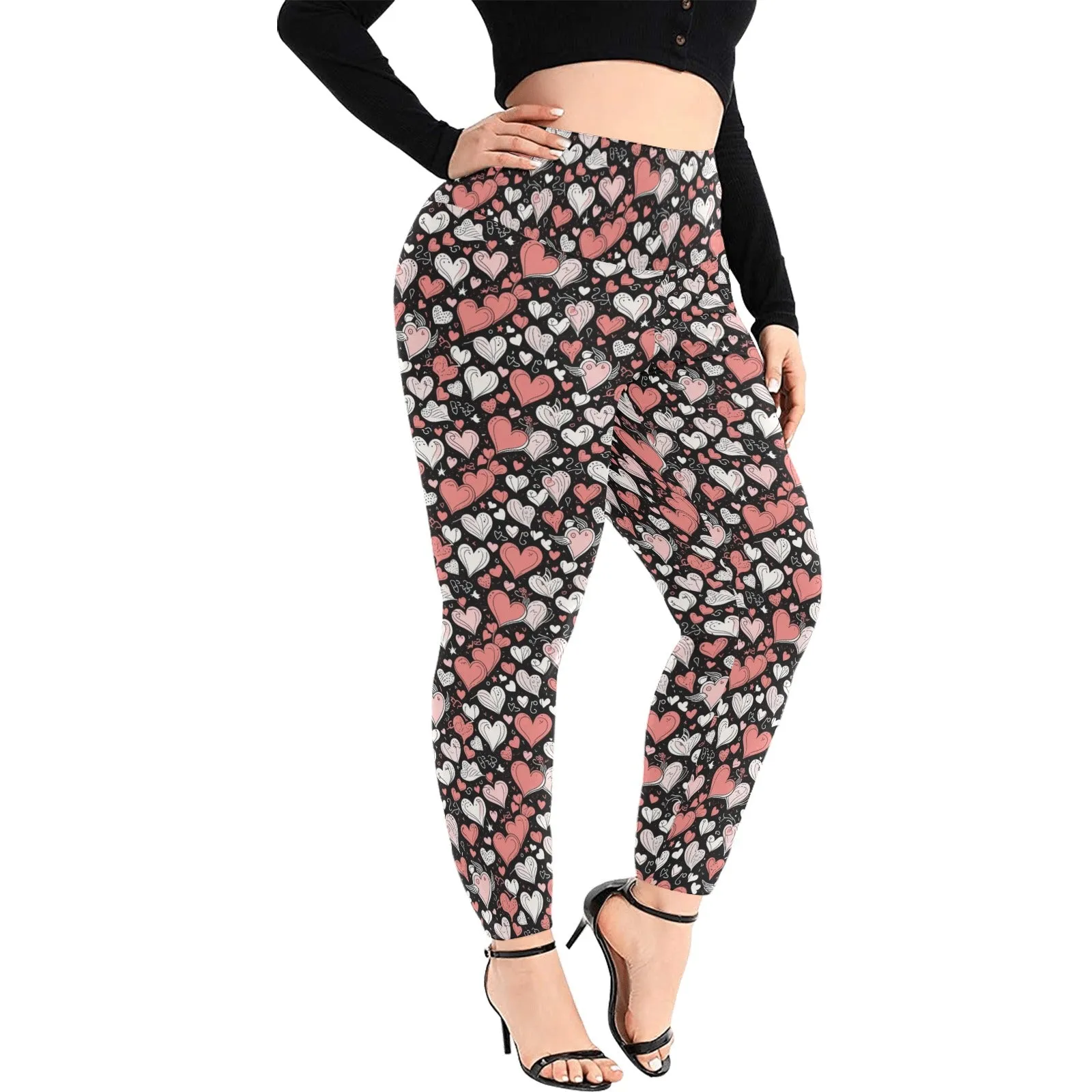 Colorful Hearts Women's Plus Size High Waited Leggings Women's High Waist Leggings(Plus Size)(ModelL45)