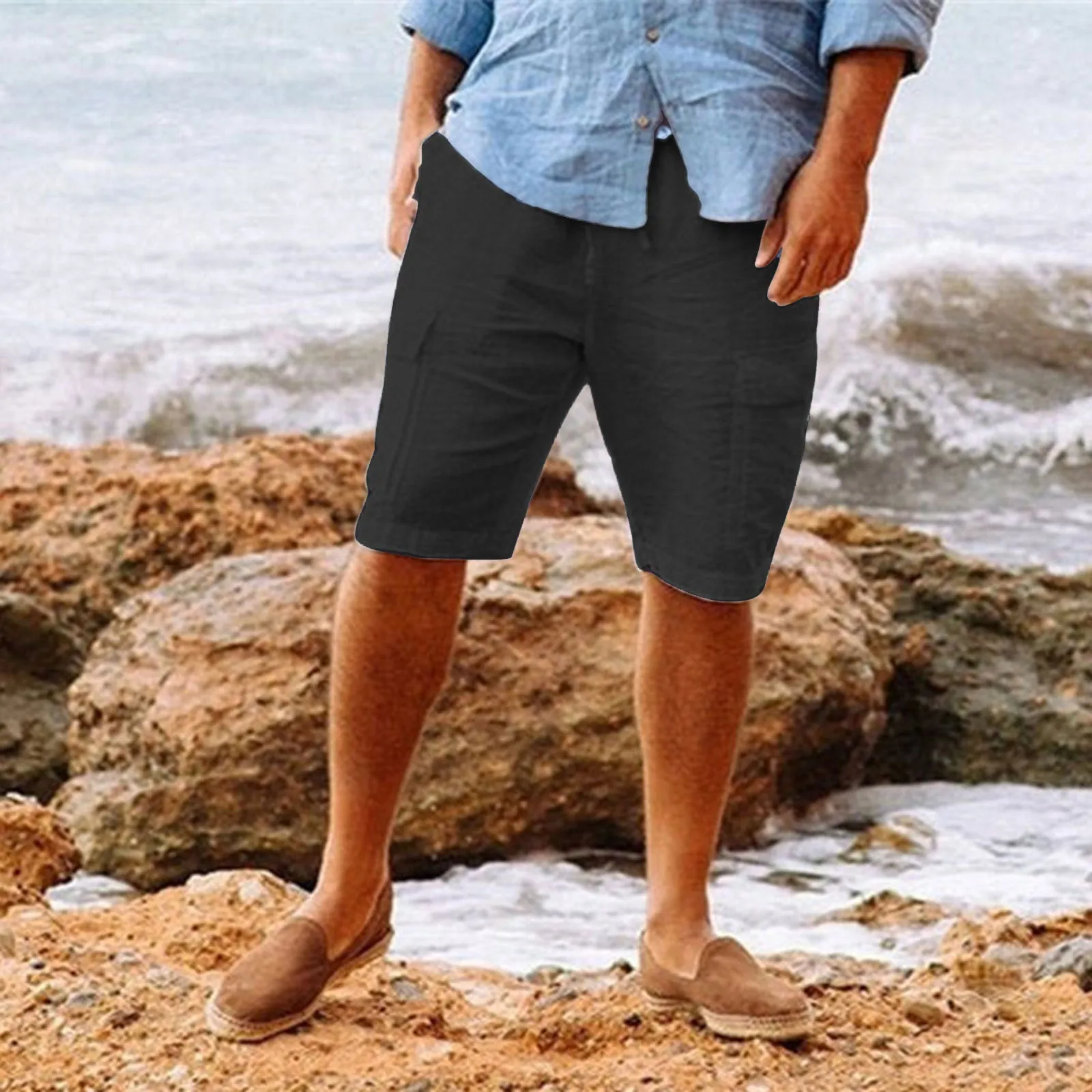 Comfortable Men's Casual Hawaiian Cotton Linen Workwear Shorts