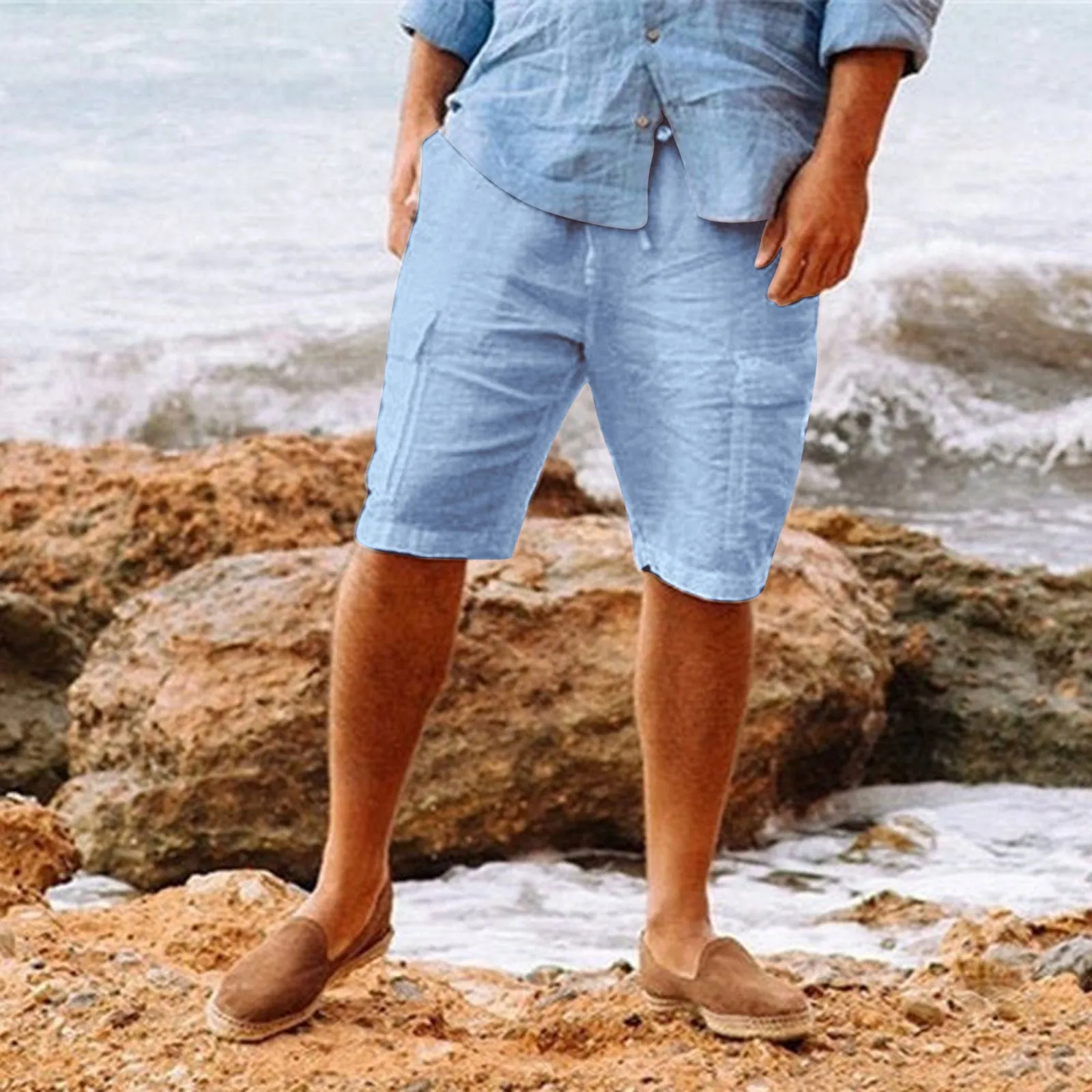 Comfortable Men's Casual Hawaiian Cotton Linen Workwear Shorts