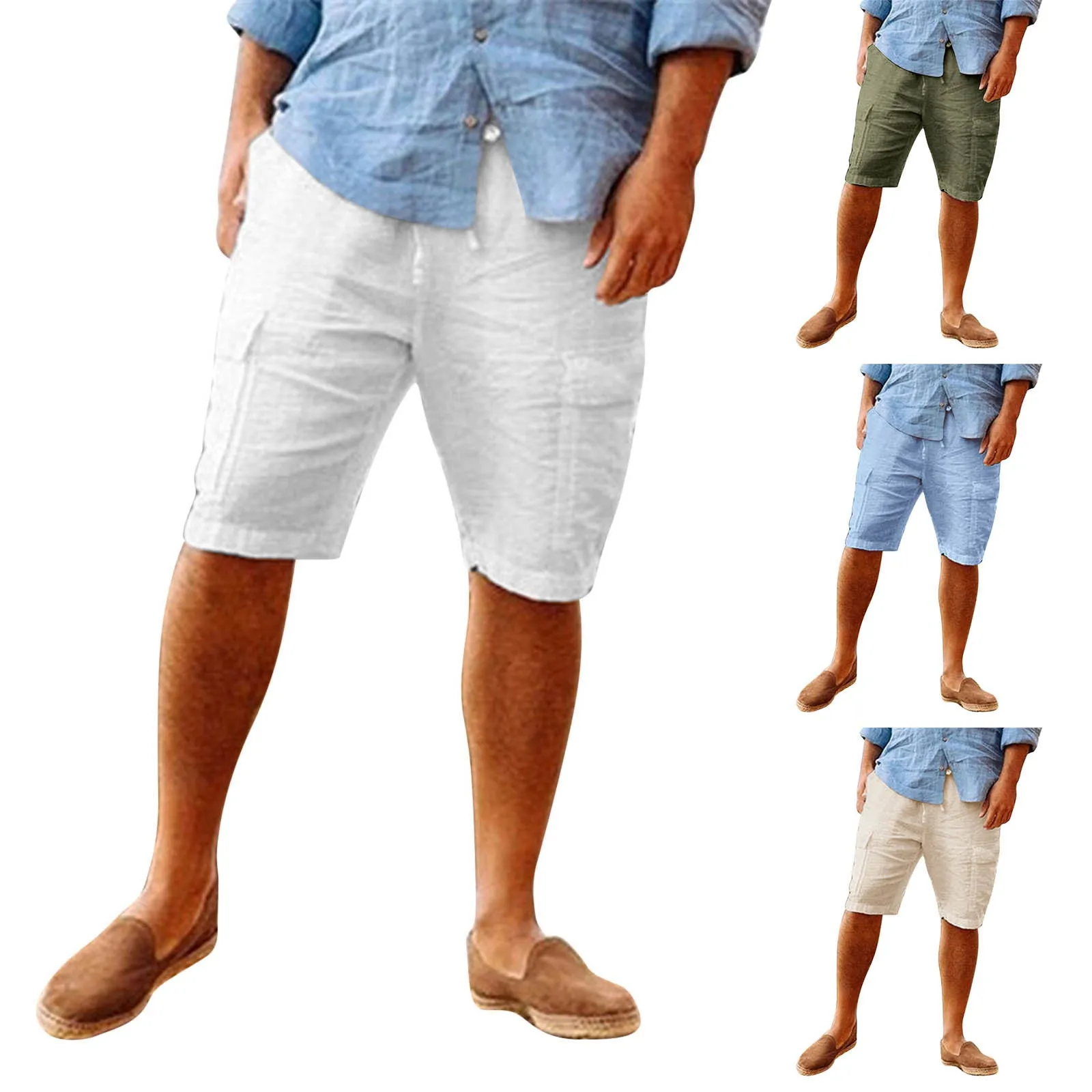 Comfortable Men's Casual Hawaiian Cotton Linen Workwear Shorts