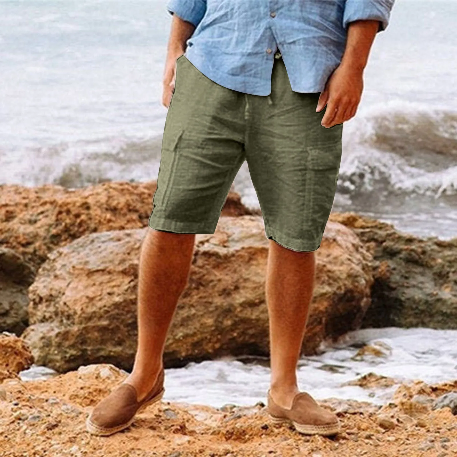 Comfortable Men's Casual Hawaiian Cotton Linen Workwear Shorts