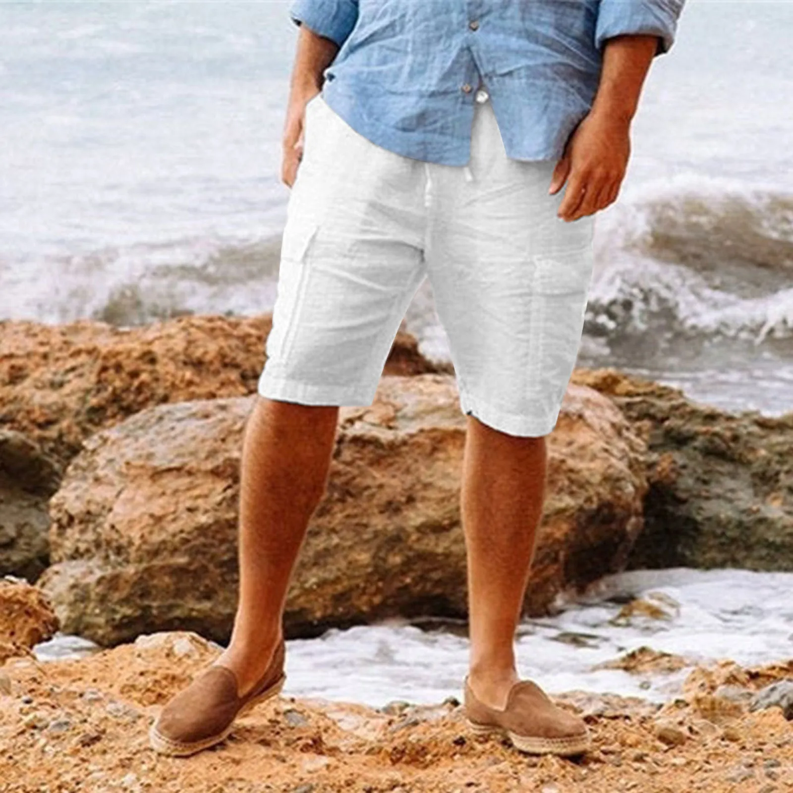 Comfortable Men's Casual Hawaiian Cotton Linen Workwear Shorts