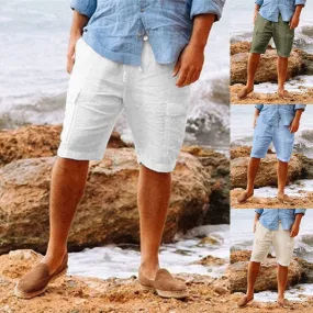 Comfortable Men's Casual Hawaiian Cotton Linen Workwear Shorts