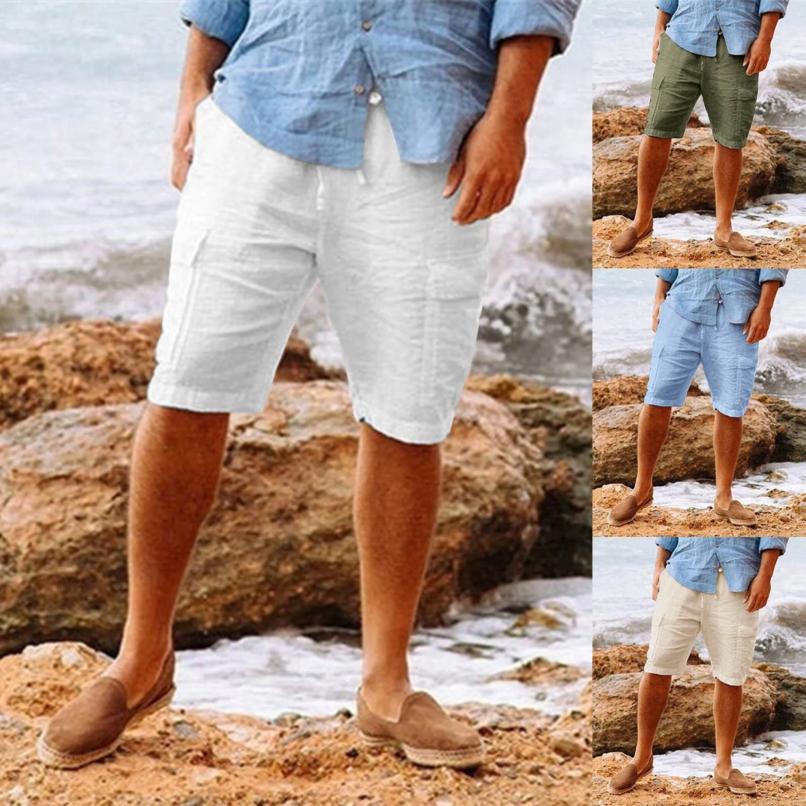 Comfortable Men's Casual Hawaiian Cotton Linen Workwear Shorts