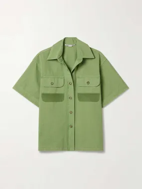 Corduroy-trimmed cotton-twill shirt