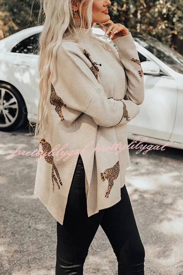 Cozy and Kind Leopard Slit Relaxed Sweatshirt