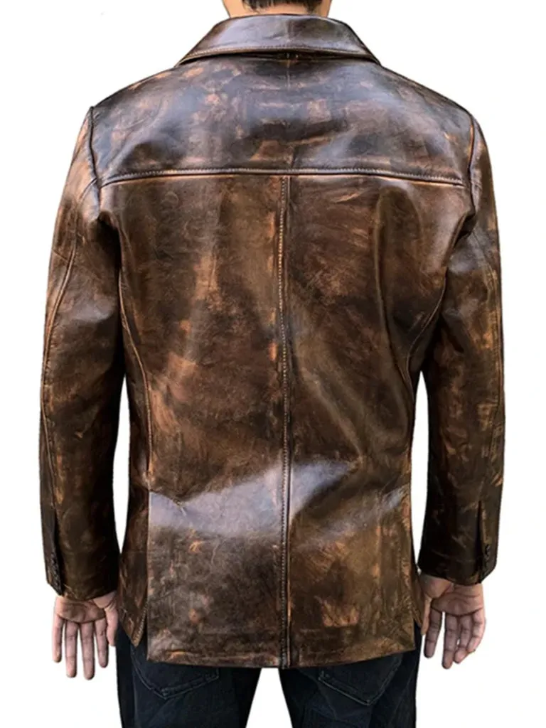 David Distressed Brown Leather Blazer