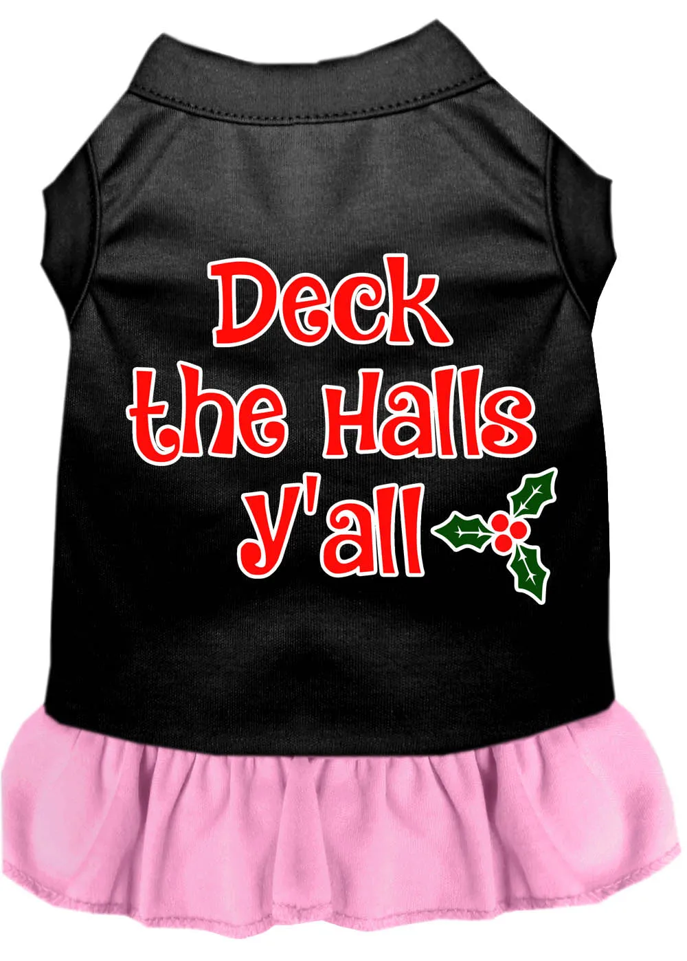 Deck The Halls Y'all Screen Print Dog Dress Black With Light Pink Med