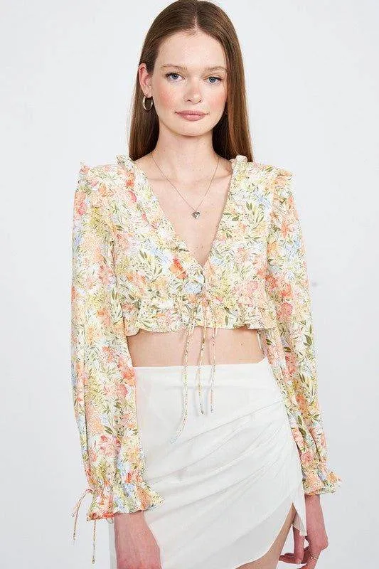 Emory Park | Floral Print Ruffled Crop Top