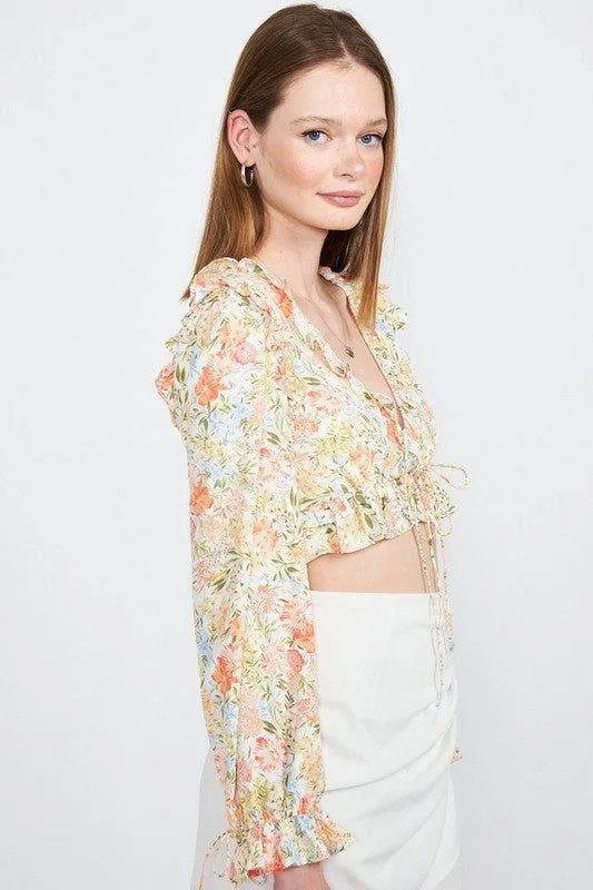 Emory Park | Floral Print Ruffled Crop Top