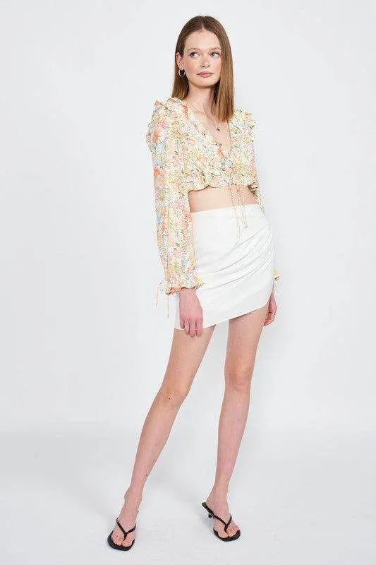 Emory Park | Floral Print Ruffled Crop Top