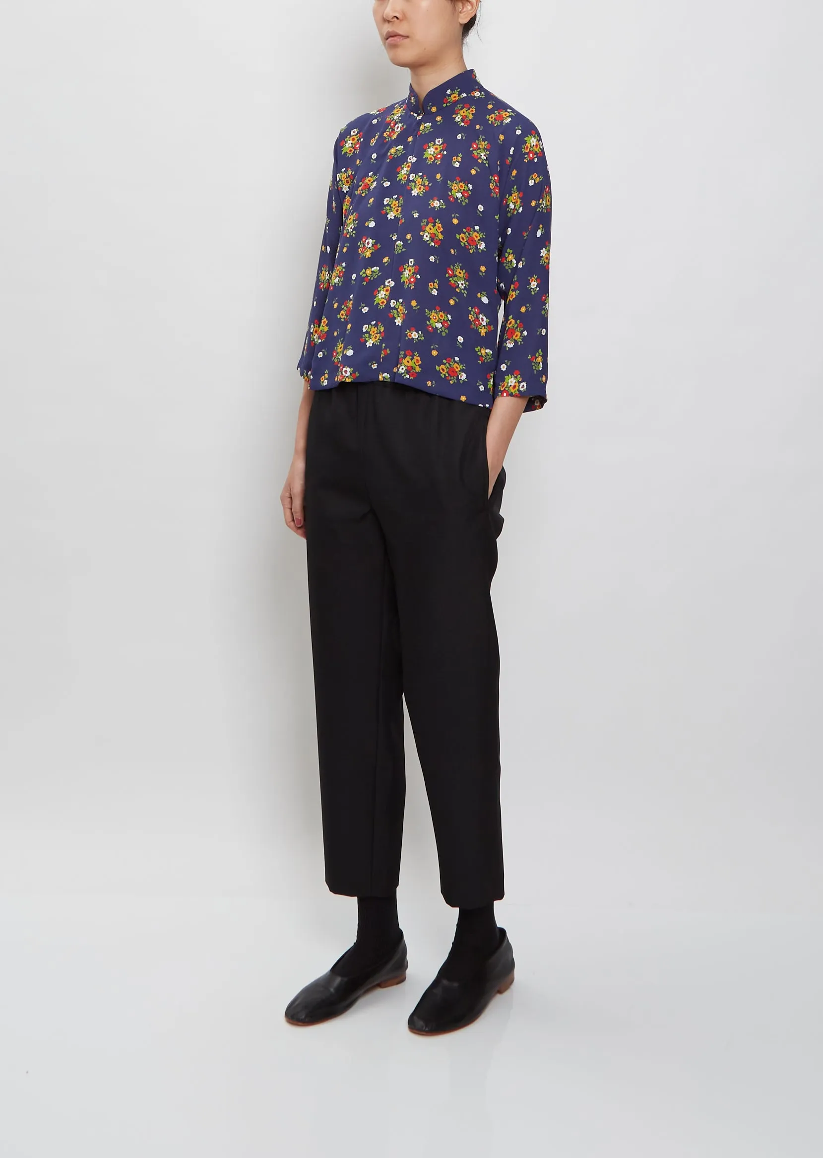 Floral Mandarin Collar Top