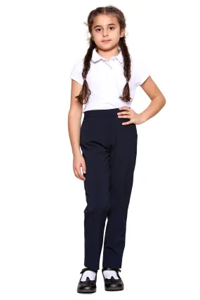 Girls School Uniform Navy Half Elastic Waist Smart Fit Comfortable Trousers Formal Pant