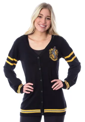 Harry Potter Womens Hufflepuff House Open Front Cardigan Juniors Knit Sweater