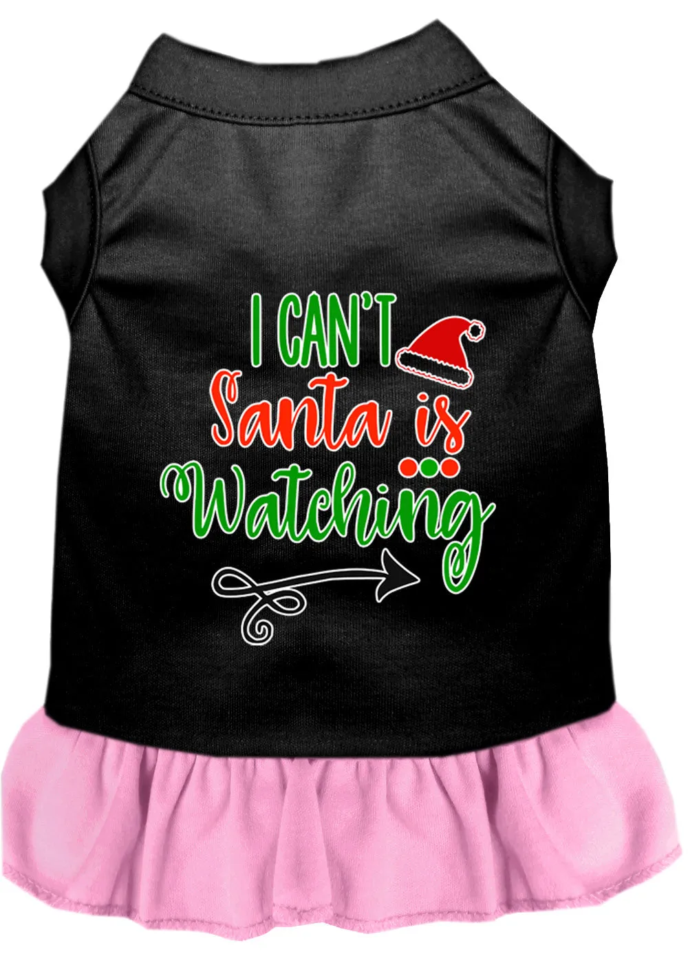 I Can't, Santa Is Watching Screen Print Dog Dress Black With Light Pink Xl