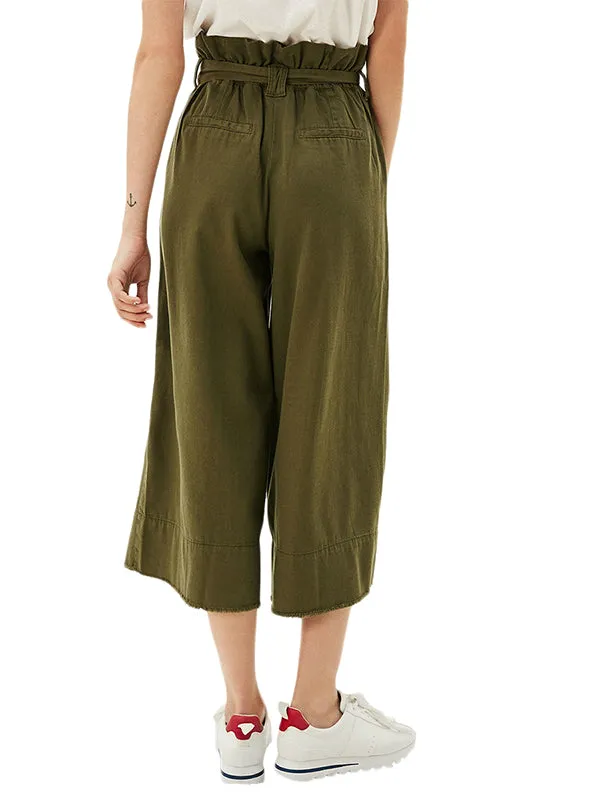 Khaki Wide Leg Pants Casual Ruffles Loose Bottom