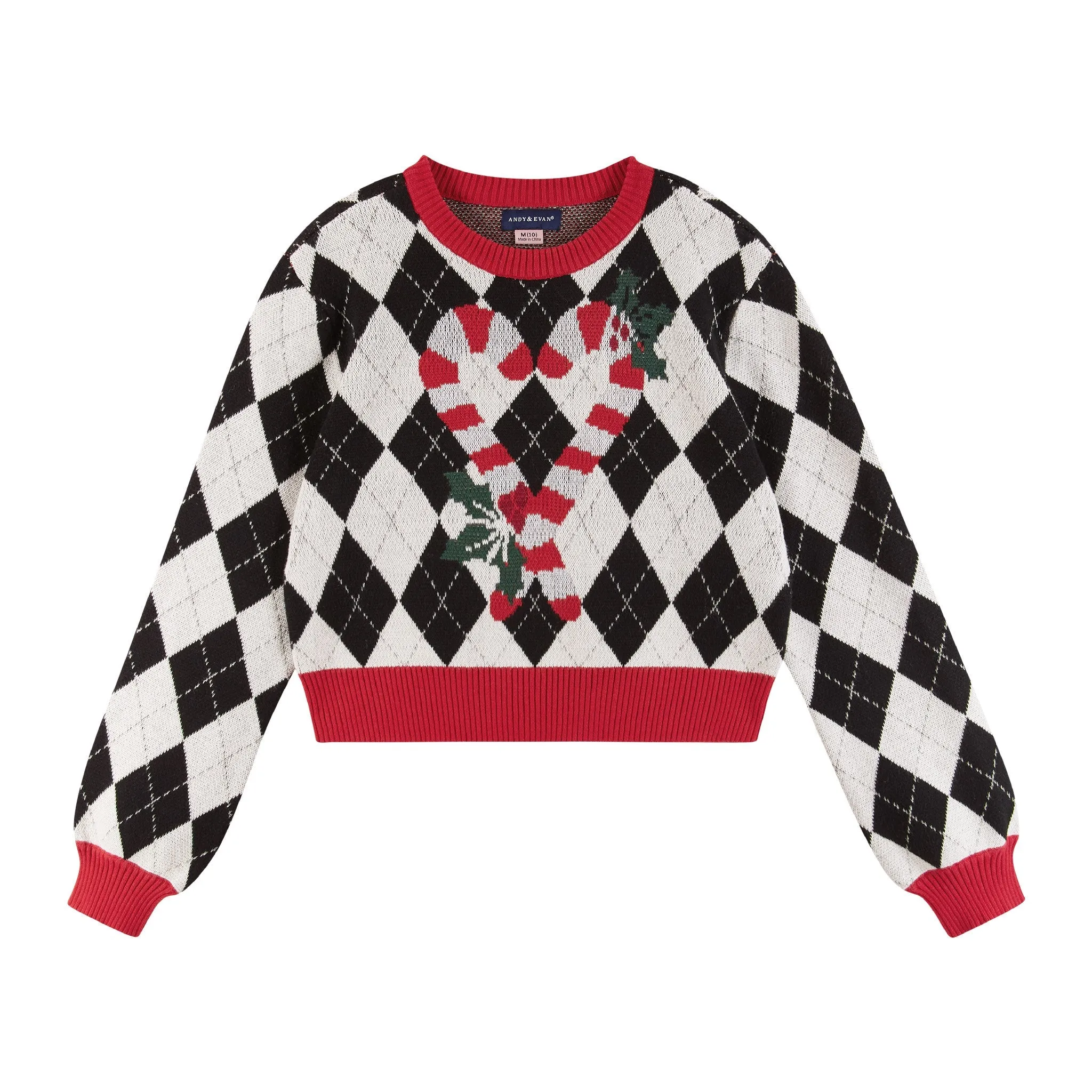 Kids (7-16) White Argyle Sweater | Candy Canes