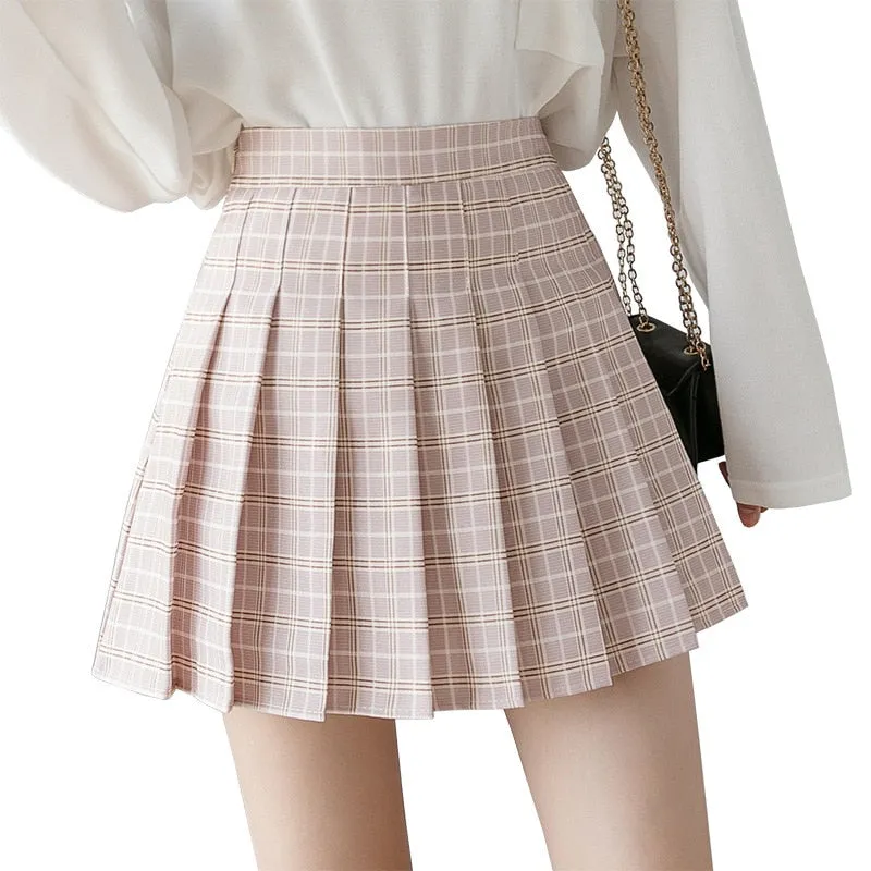 Korean High Waist Plaid Mini Skirt Women School Girls Sexy Cute Pleated Skirt with Zipper