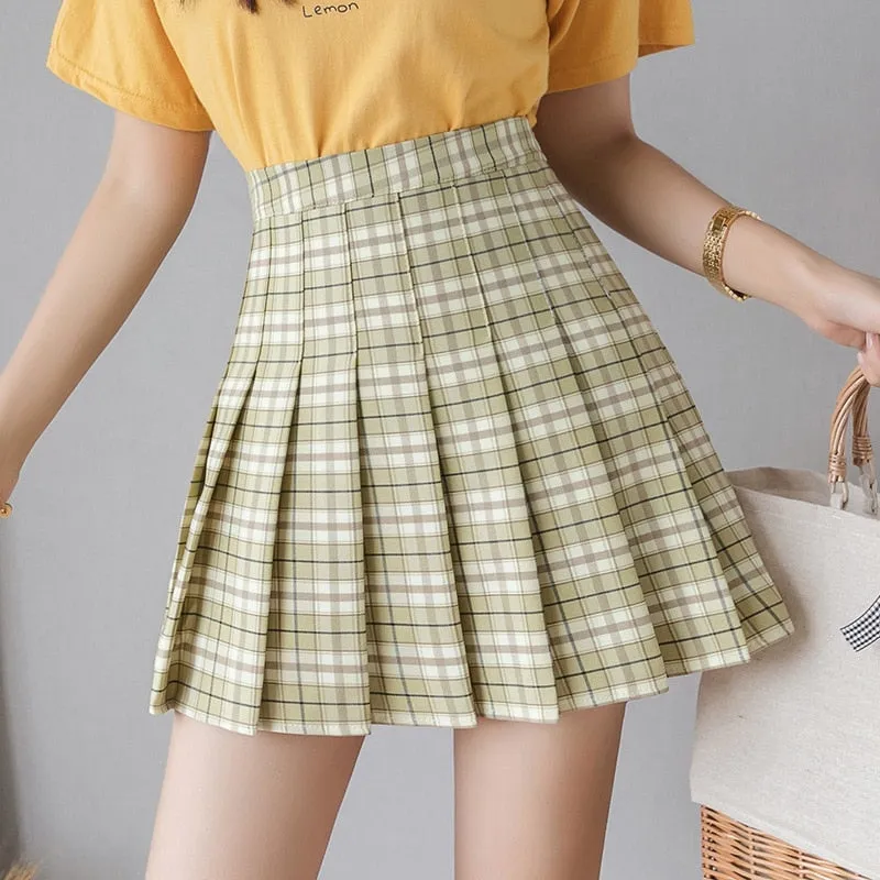 Korean High Waist Plaid Mini Skirt Women School Girls Sexy Cute Pleated Skirt with Zipper