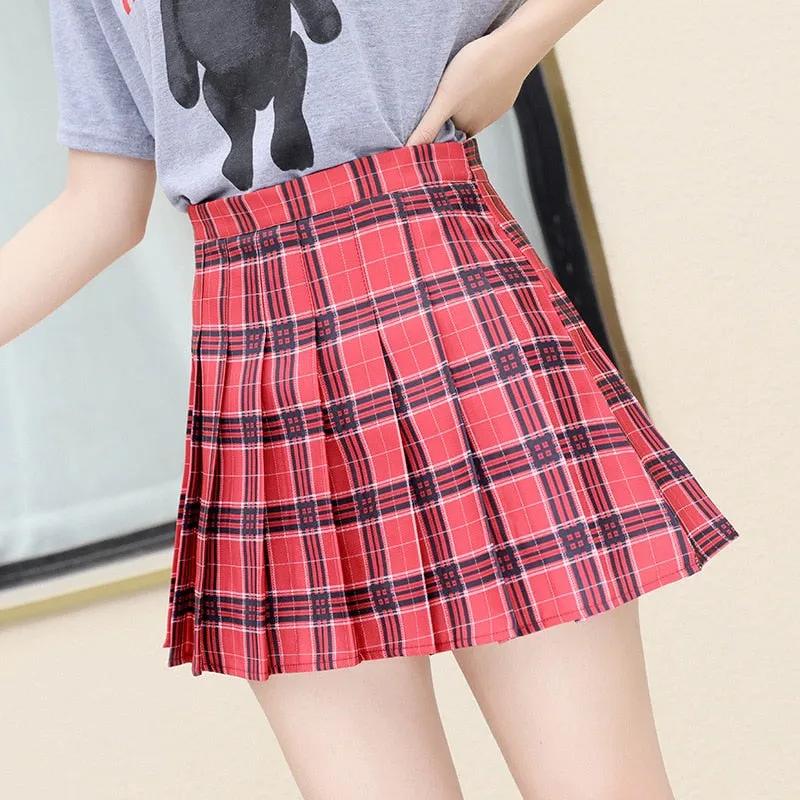 Korean High Waist Plaid Mini Skirt Women School Girls Sexy Cute Pleated Skirt with Zipper