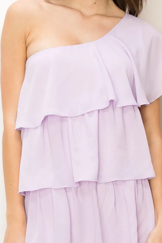 Lavender Romantic Flair One-Shoulder Ruffled Mini Dress