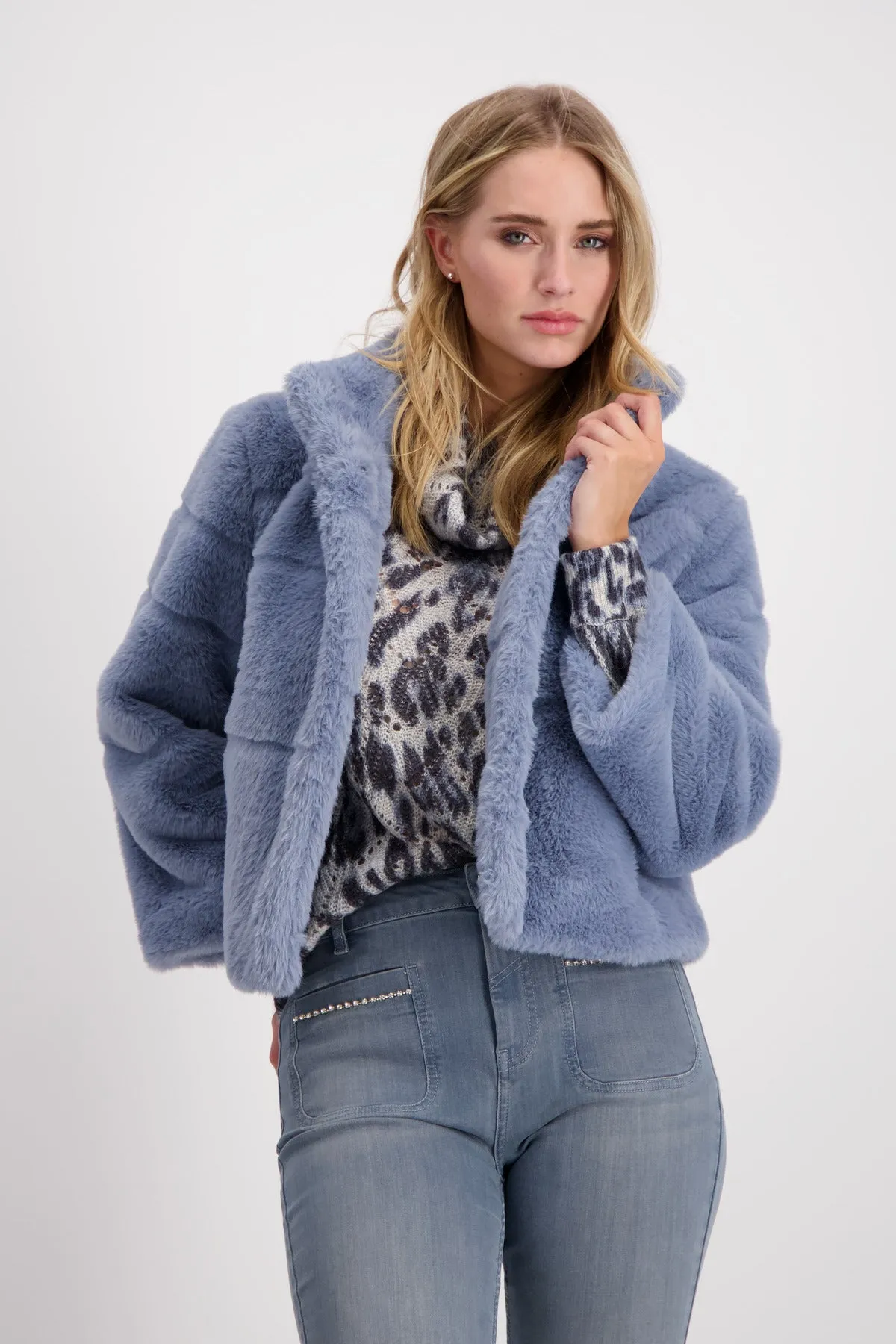 Leopard Print Jacquard Sweater | Blue