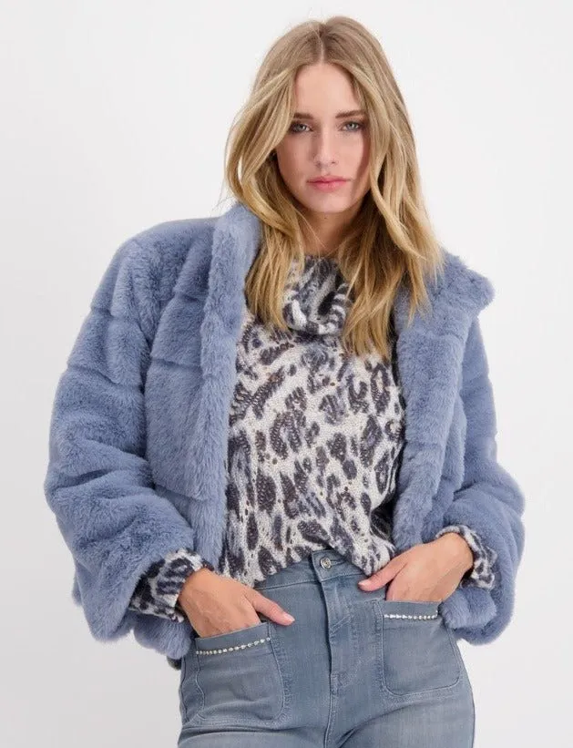 Leopard Print Jacquard Sweater | Blue