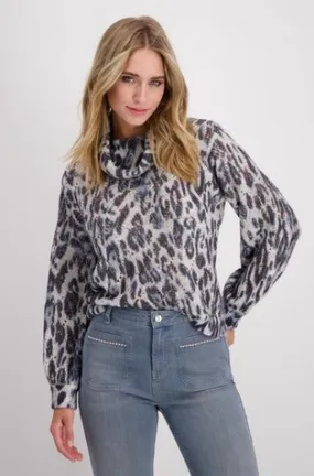 Leopard Print Jacquard Sweater | Blue