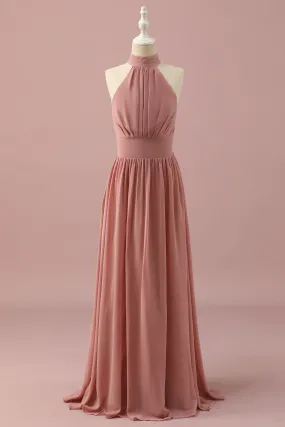 Light Brown Halter Chiffon Junior Bridesmaid Dress