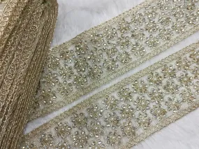 Light Gold Embellished Floral Stone Trim