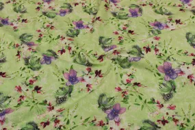 Light Green Floral Cotton Cambric Fabric