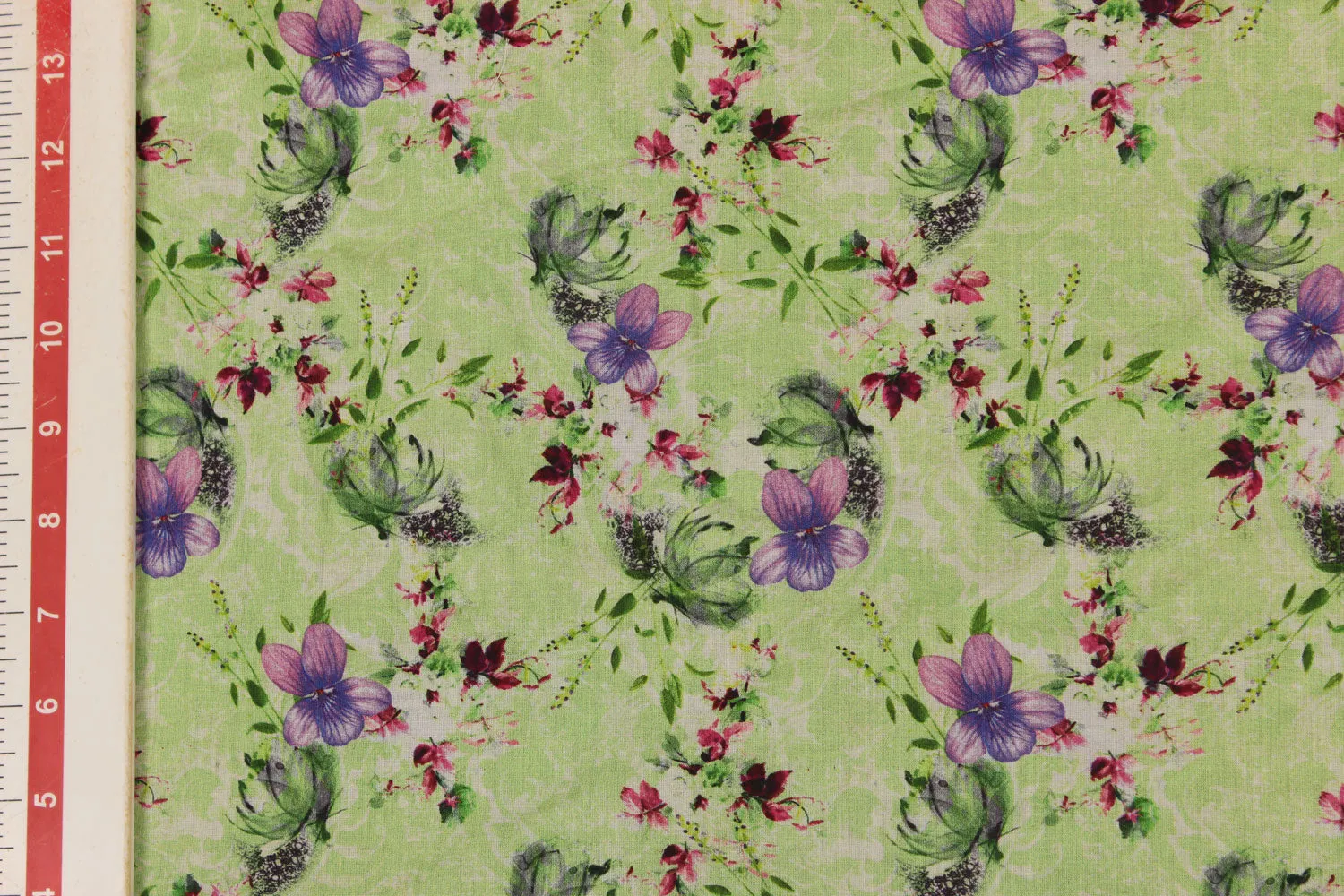 Light Green Floral Cotton Cambric Fabric