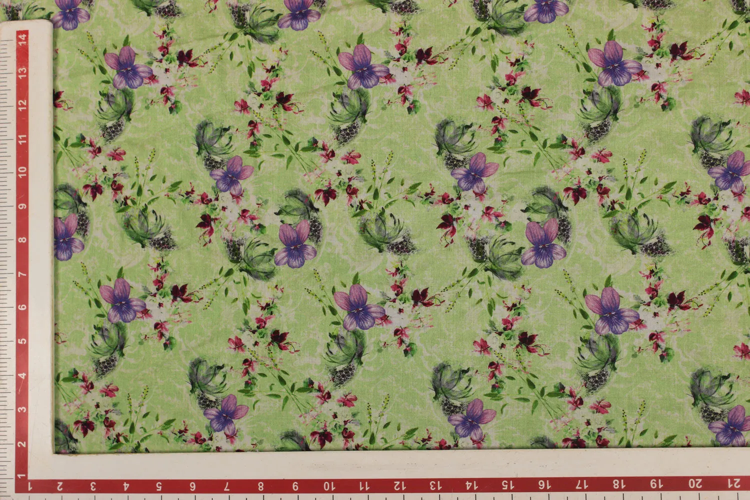 Light Green Floral Cotton Cambric Fabric