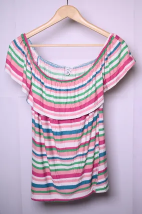 M&Co Medium Pink, Green, and White Lines Blouse