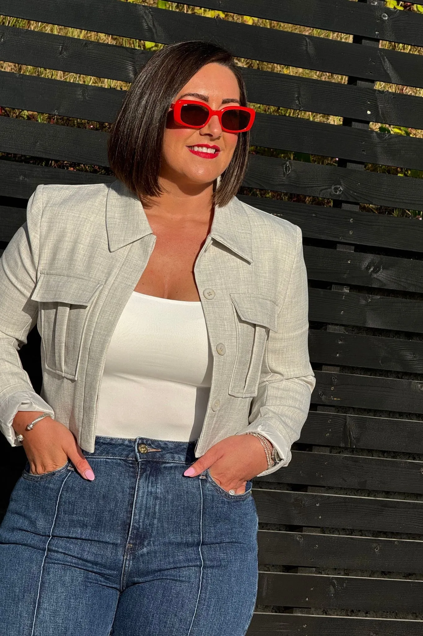 Maria Cropped Blazer In Grey Marl