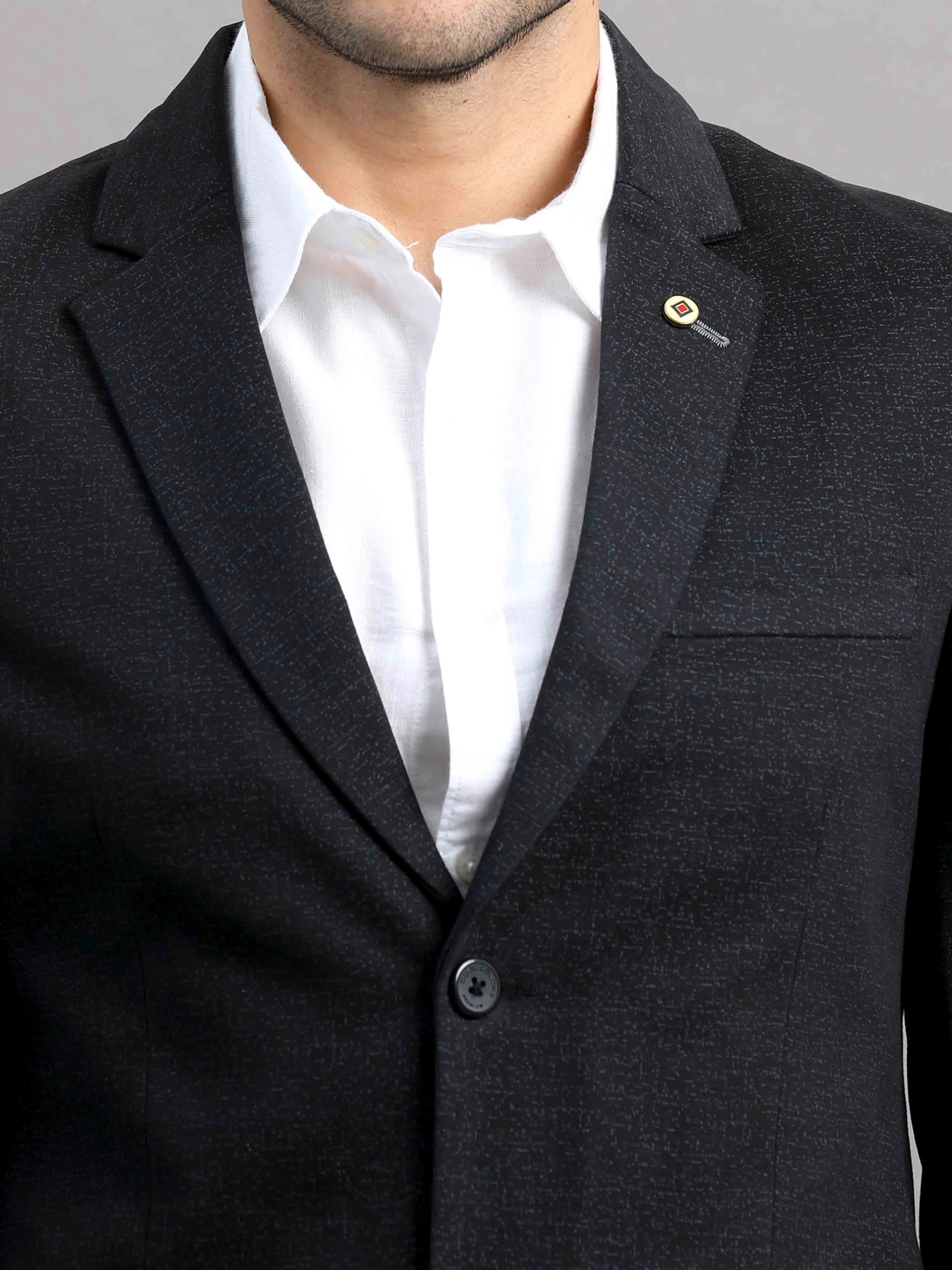 Men's Black Slim Fit Cotton Blend Full Sleeve Casual Blazer