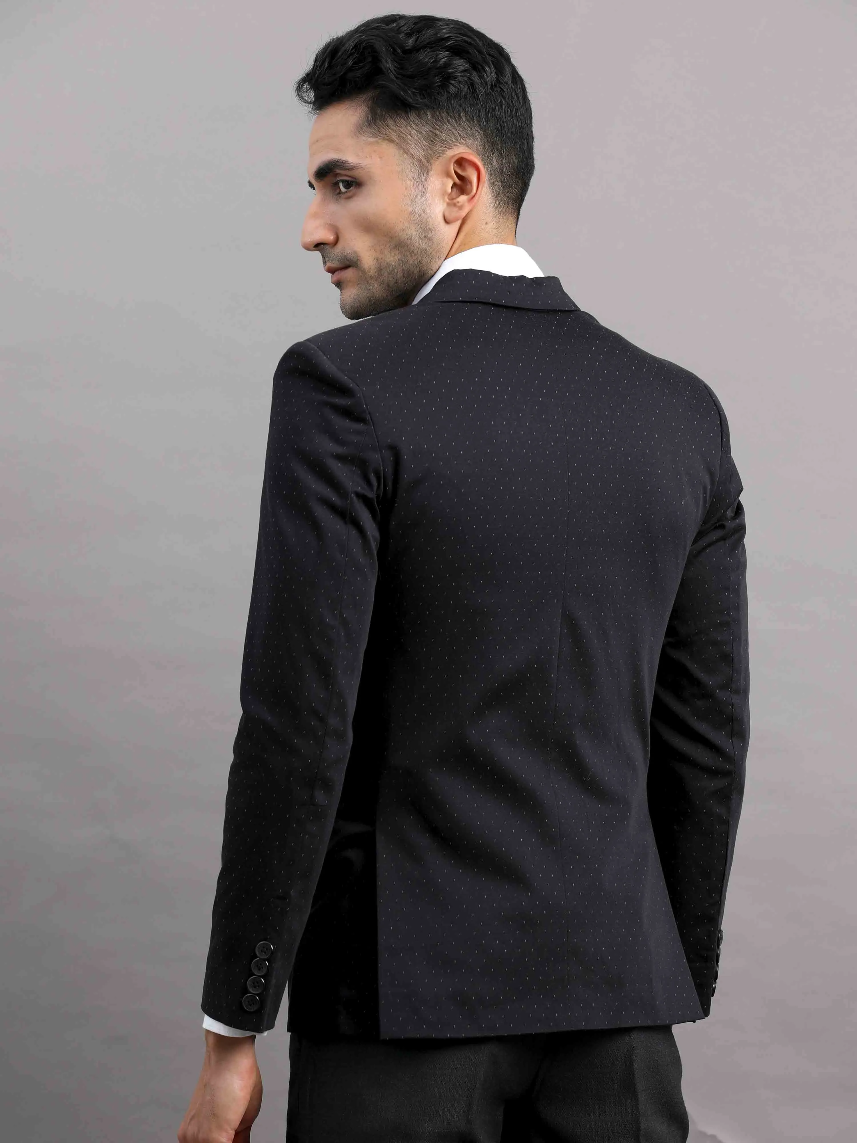 Men's Black Slim Fit Cotton Blend Full Sleeve Casual Blazer