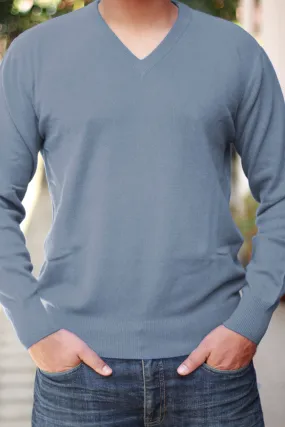 Men's Roman Silver Gray Cashmere Sweater V-Neck Pullover